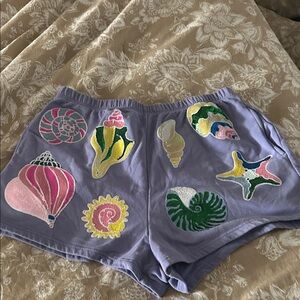 QUEEN OF SPARKLES Lavender Seashell Embroidered Shorts